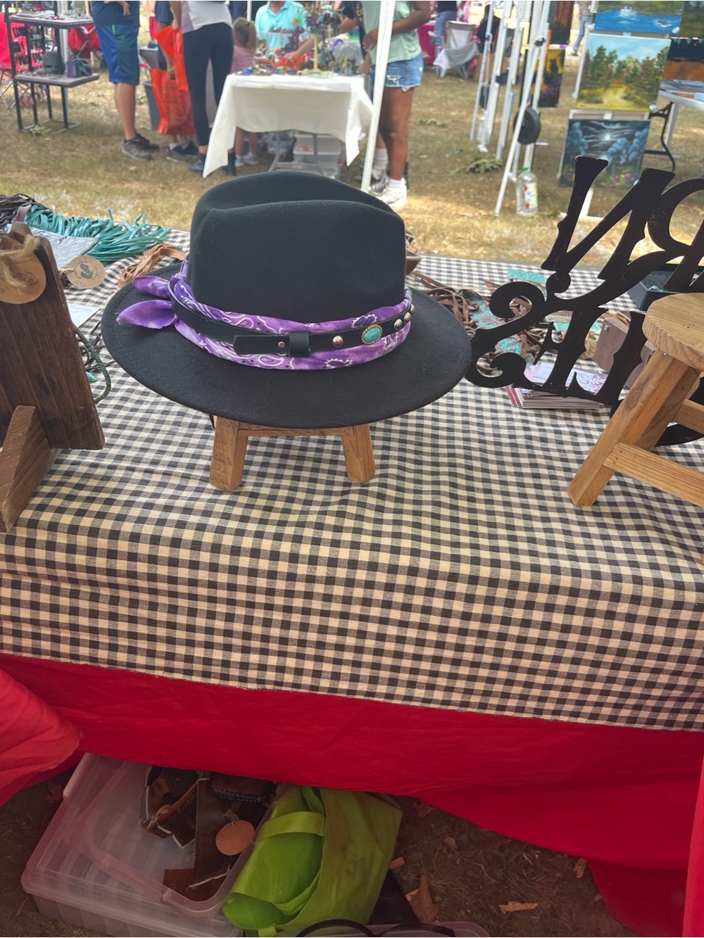 Black Felt Fedora Hat with Purple Scarf Band - Women's Accessory